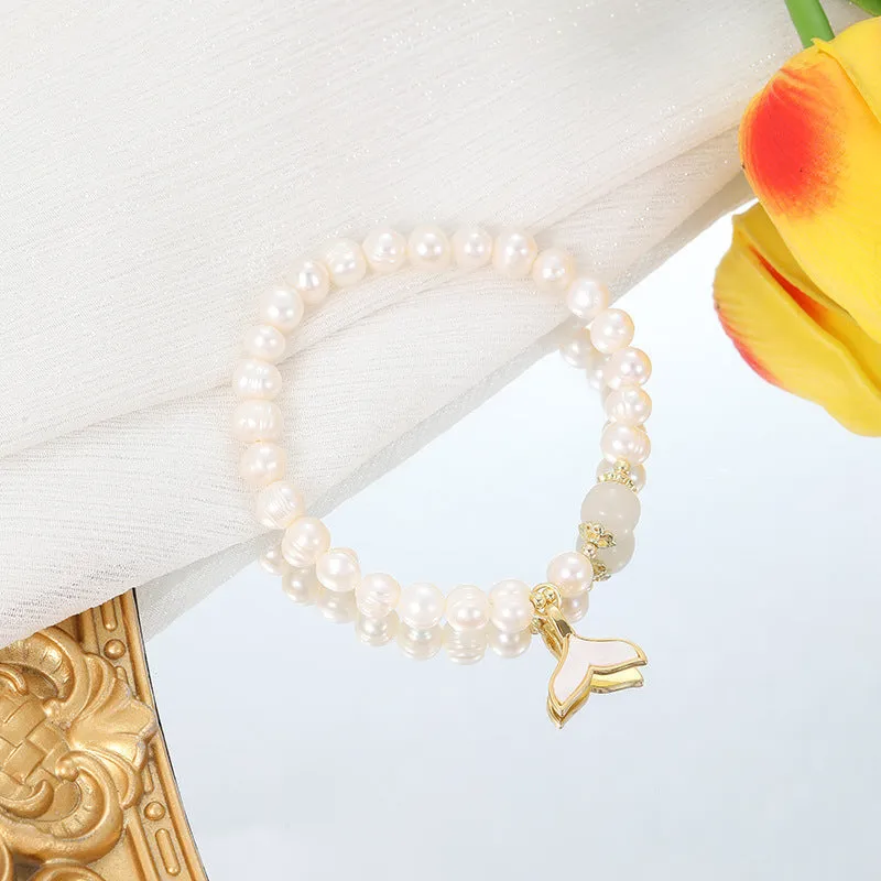 Natural freshwater pearl fishtail bracelet for women, handcrafted original design