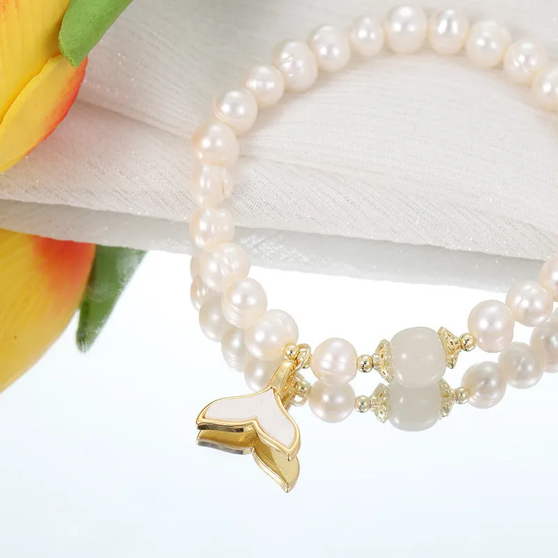 Natural freshwater pearl fishtail bracelet for women, handcrafted original design
