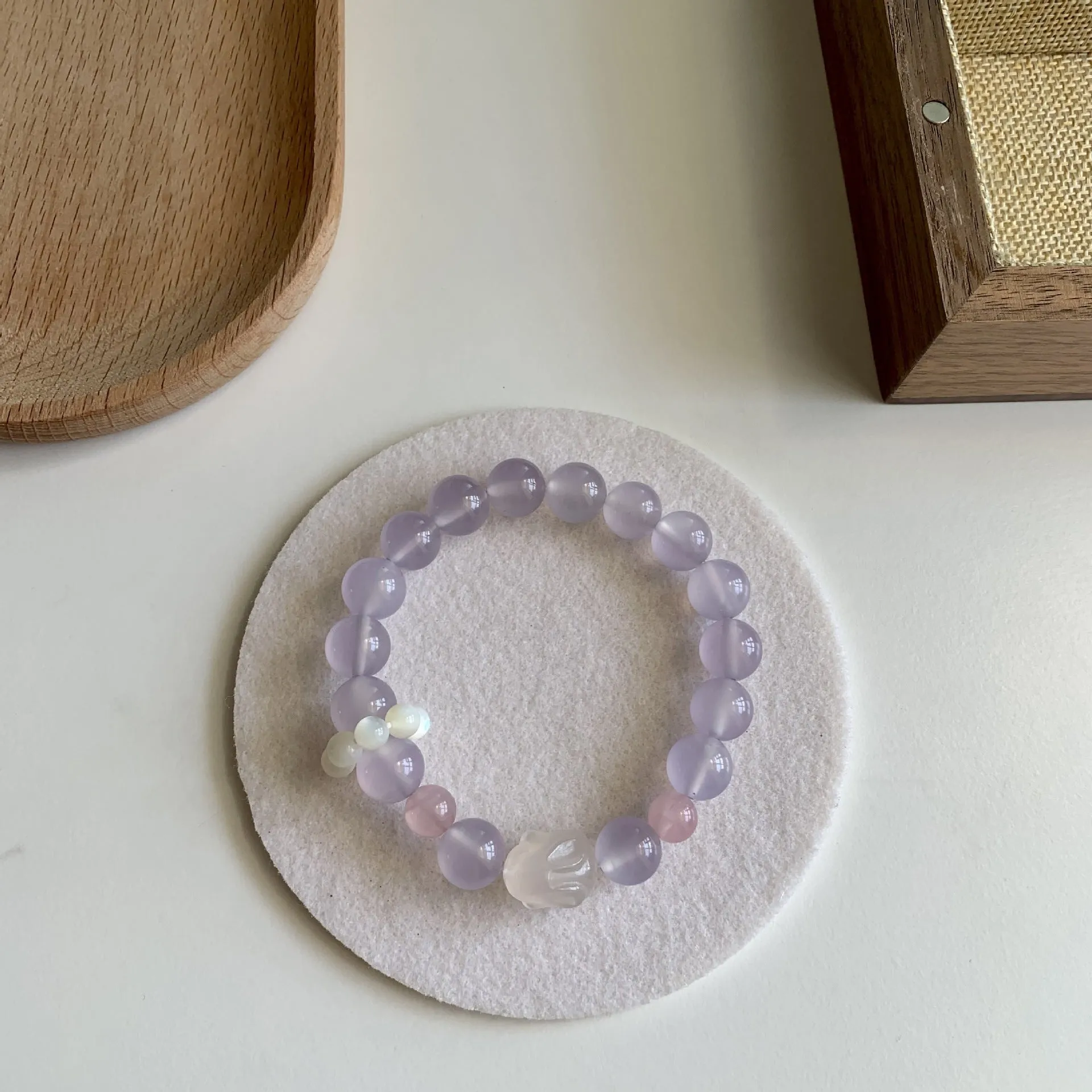 Handmade glass rabbit charm bracelet for women with coloured glaze details