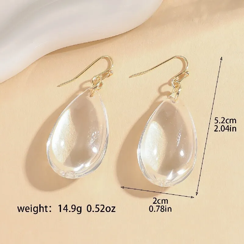 Transparent glass teardrop drop earrings for women, minimalist irregular shape cold style