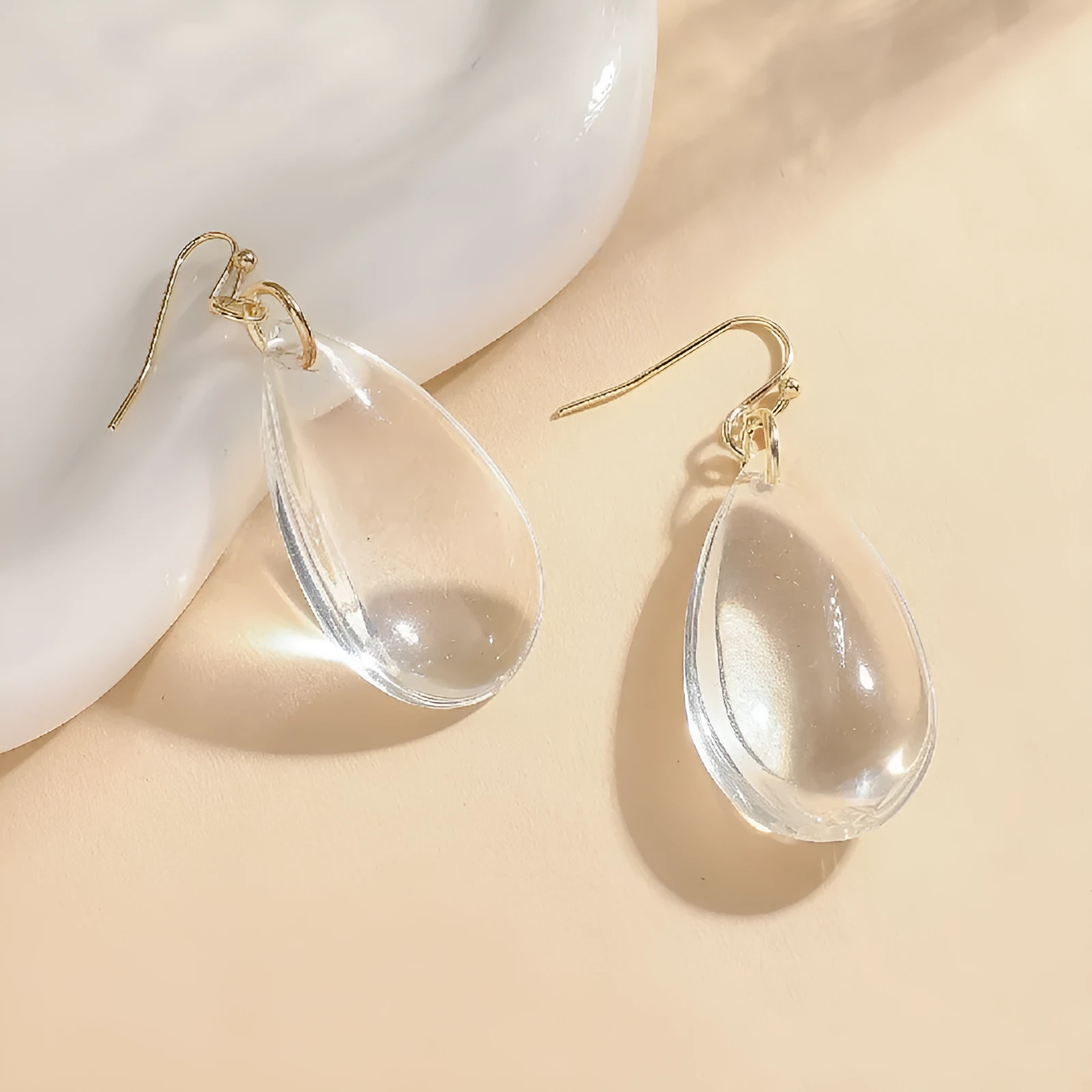 Transparent glass teardrop drop earrings for women, minimalist irregular shape cold style