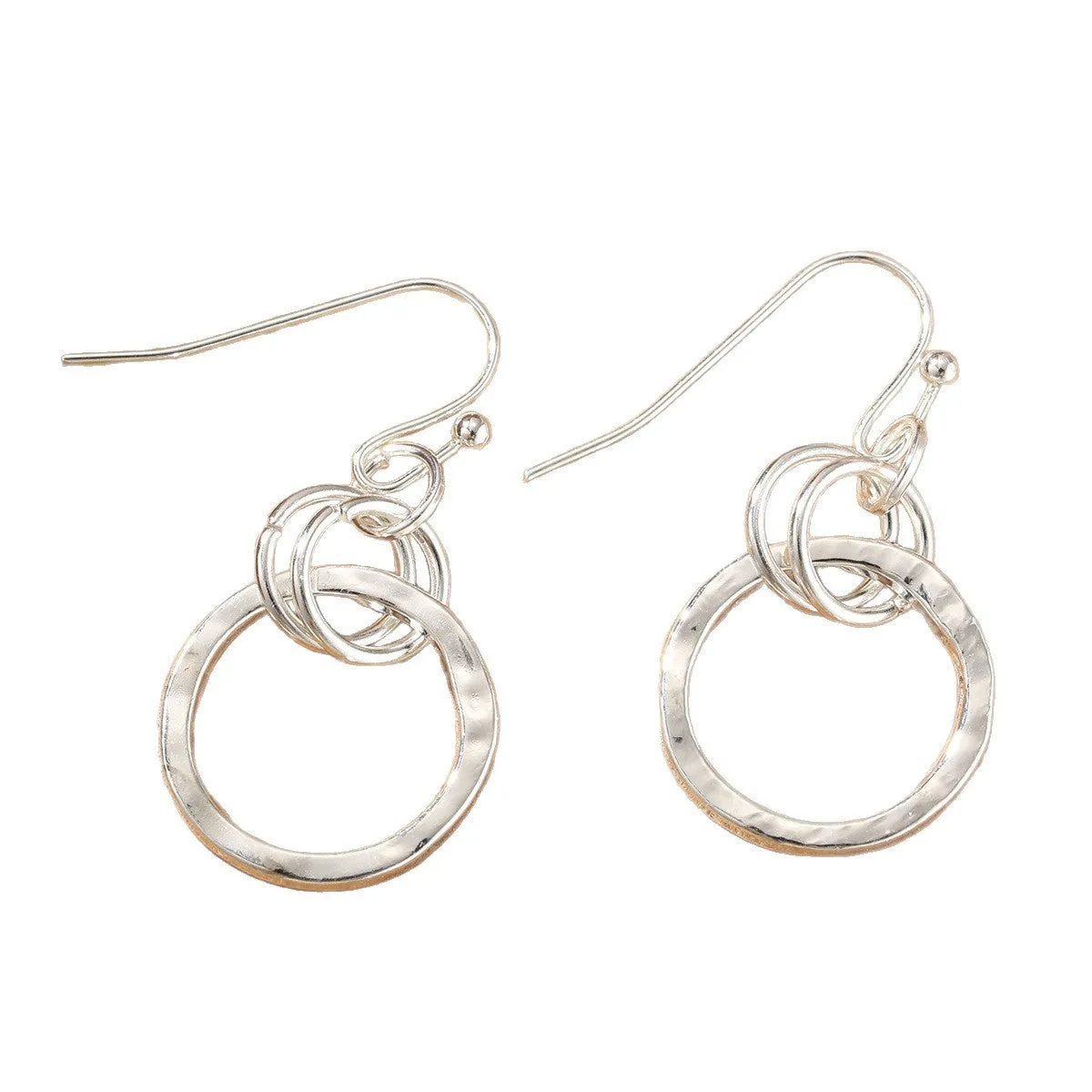Silver retro minimalist round ring earrings on a woman