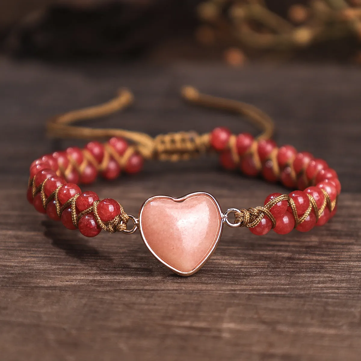 Natural stone bracelet with lapis lazuli pattern, double-row braided cord, large white crystal heart bead over 20mm, stainless steel accessory