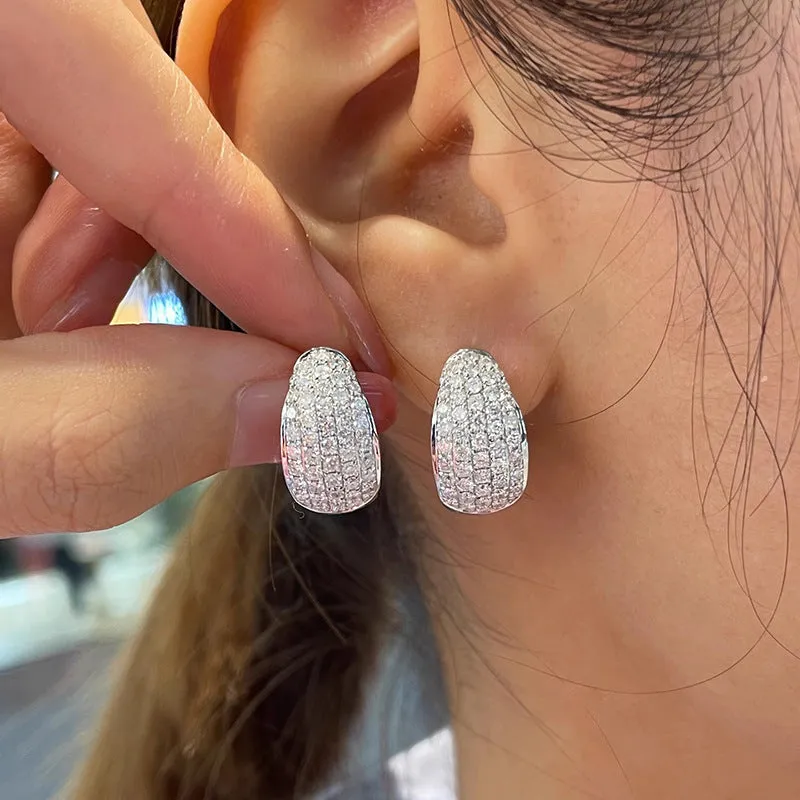 Women's geometric triangle copper ear clip with inlaid shiny zircon stone, white gold colour