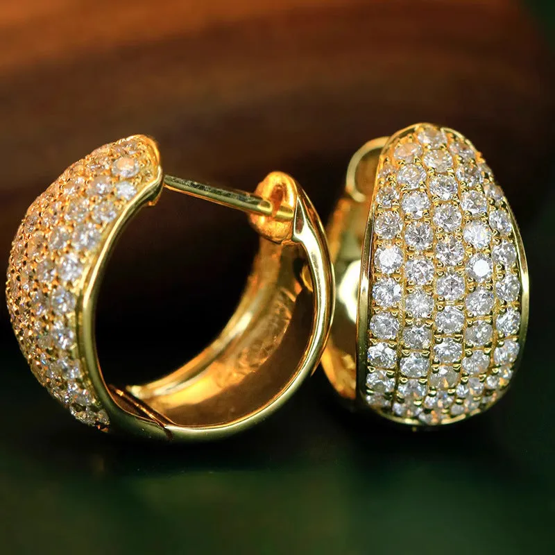 Women's geometric triangle copper ear clip with inlaid shiny zircon stone, white gold colour