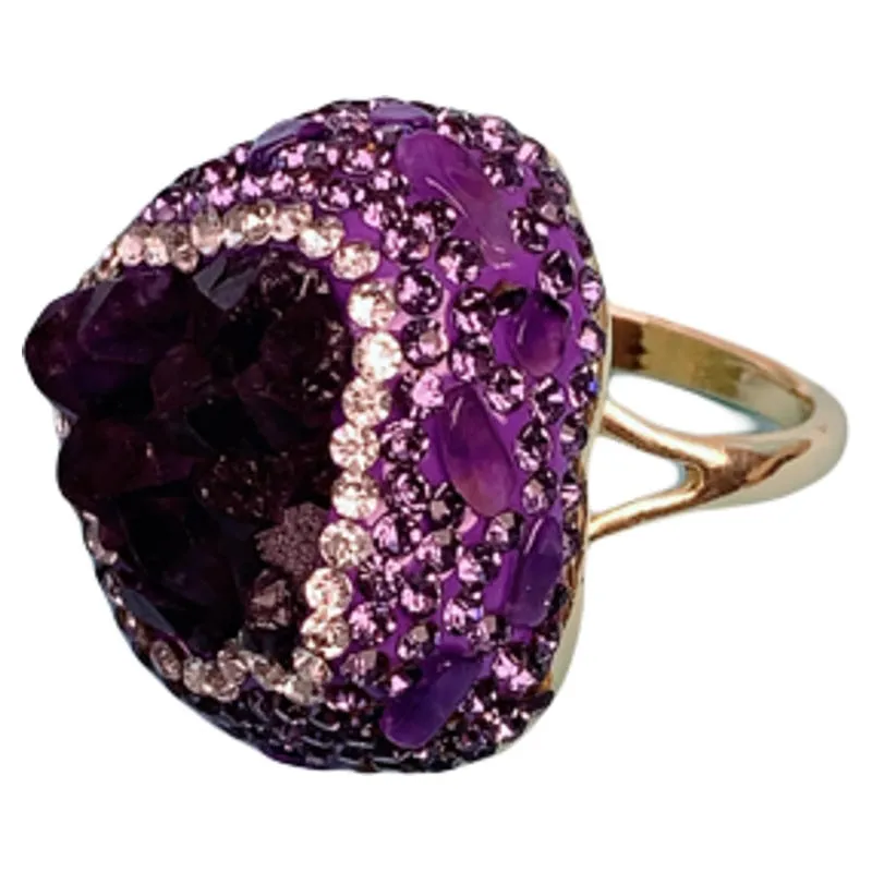 Natural Uruguay amethyst open adjustable ring in deep purple colour on a clean background
