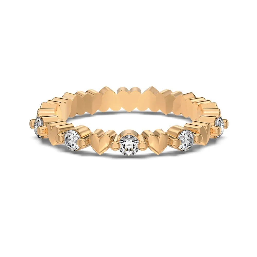Silver heart shape slim ring for women in platinum finish, side view showing polished surface