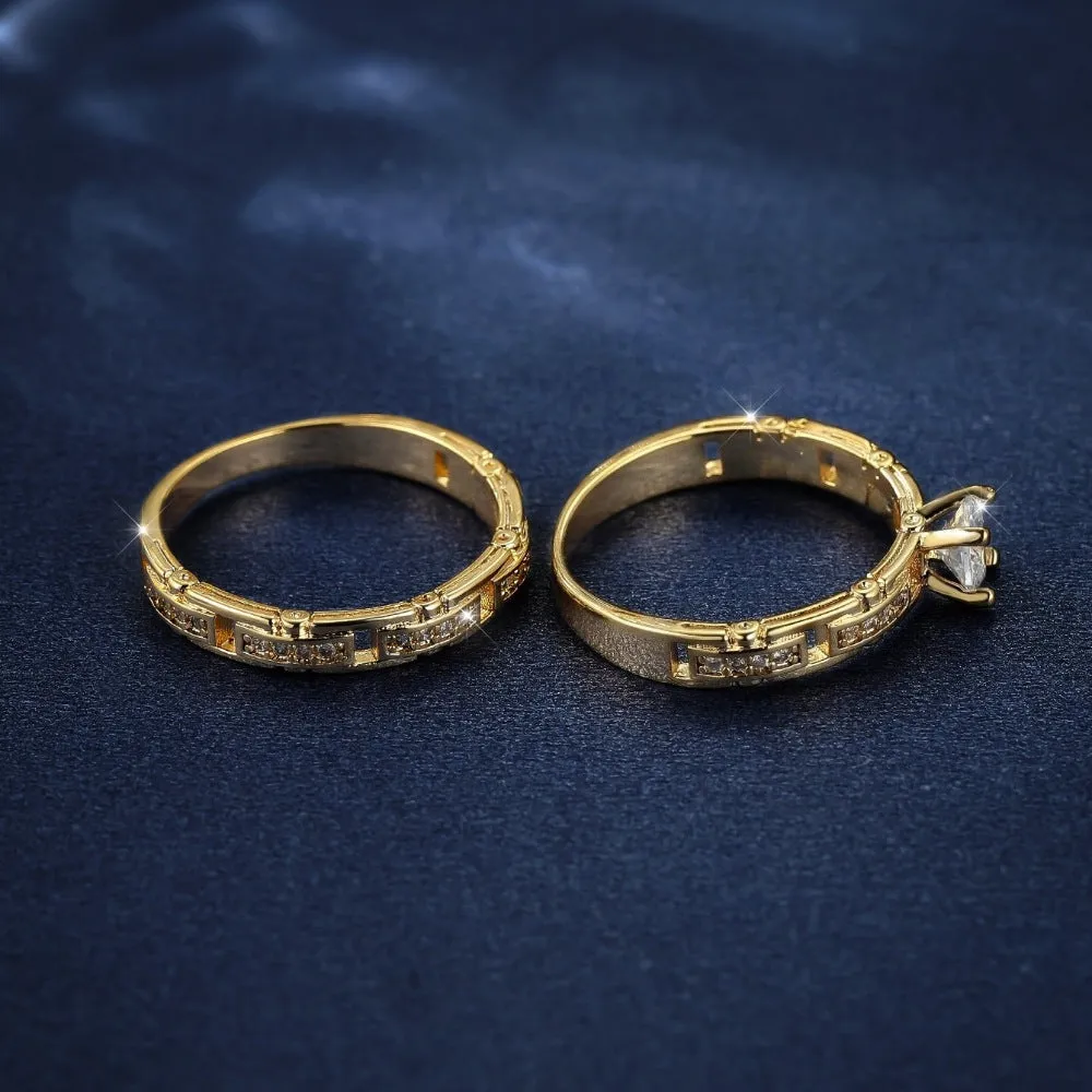 Micro inlaid zircon women's wedding ring set in gold alloy geometric fashion OL couple ring
