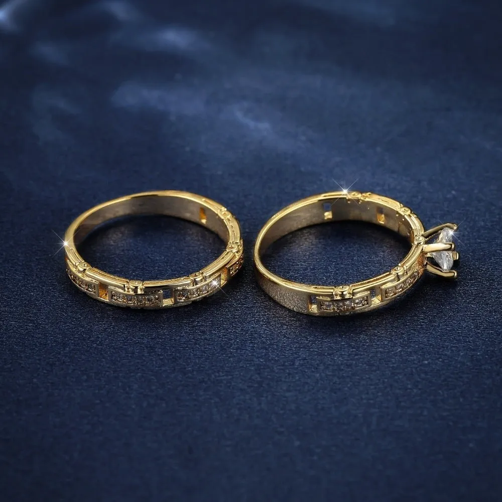 Micro inlaid zircon women's wedding ring set in gold alloy geometric fashion OL couple ring