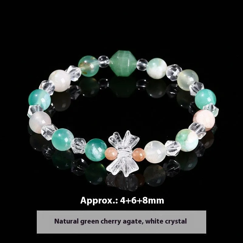 Women's natural crystal charm bracelet with handcrafted details and various gemstone options