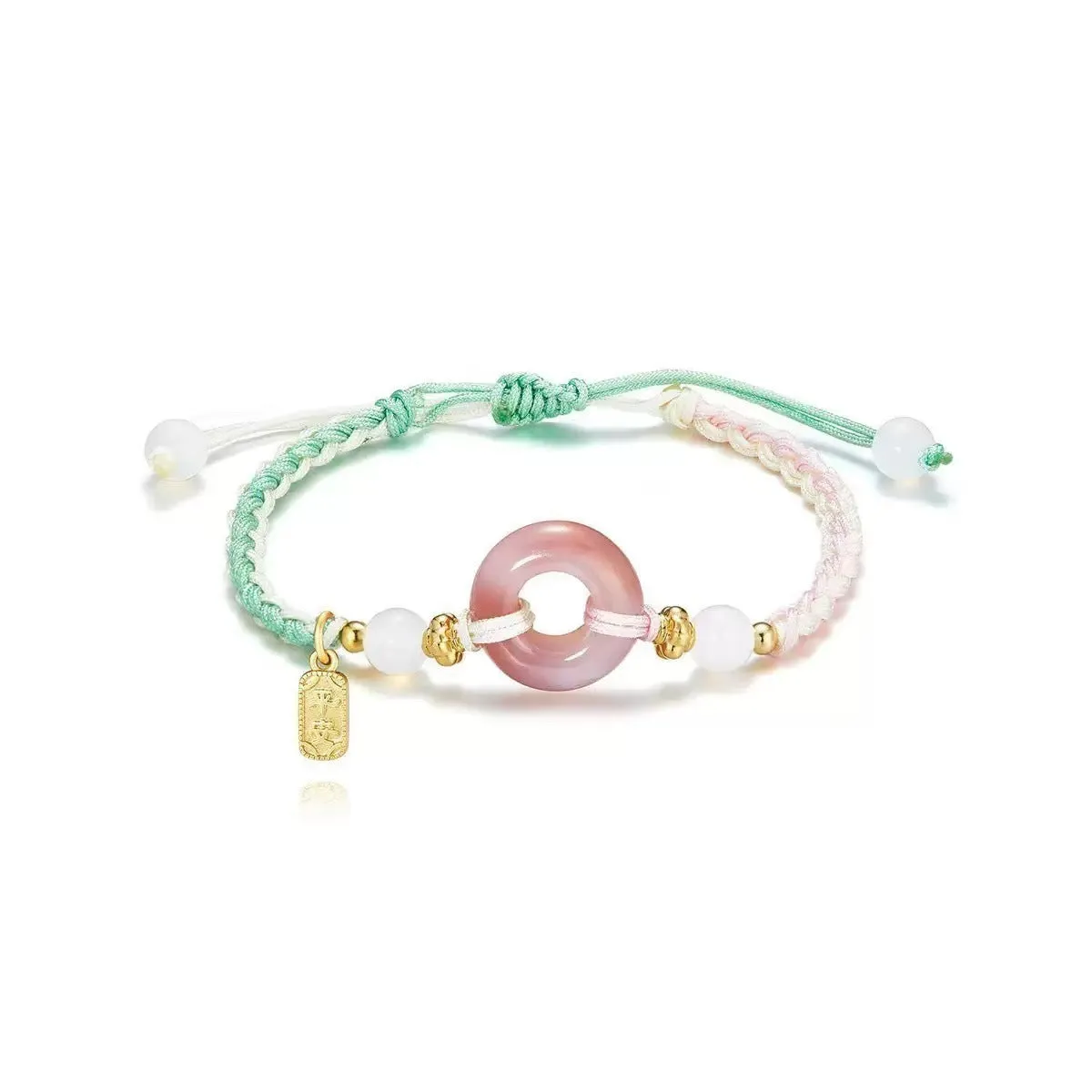 National style woven bracelet with peace buckle in peach blossom colours
