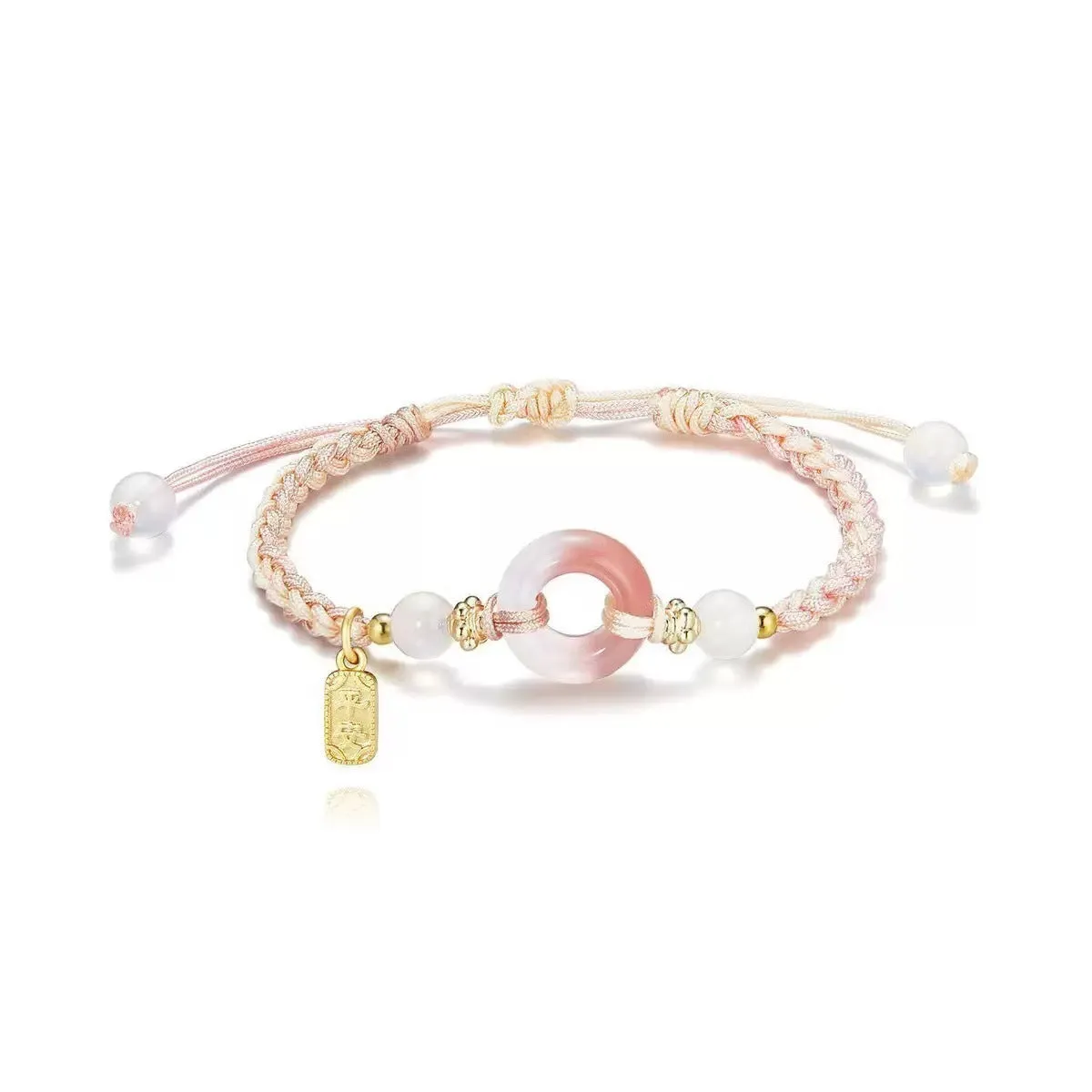 National style woven bracelet with peace buckle in peach blossom colours