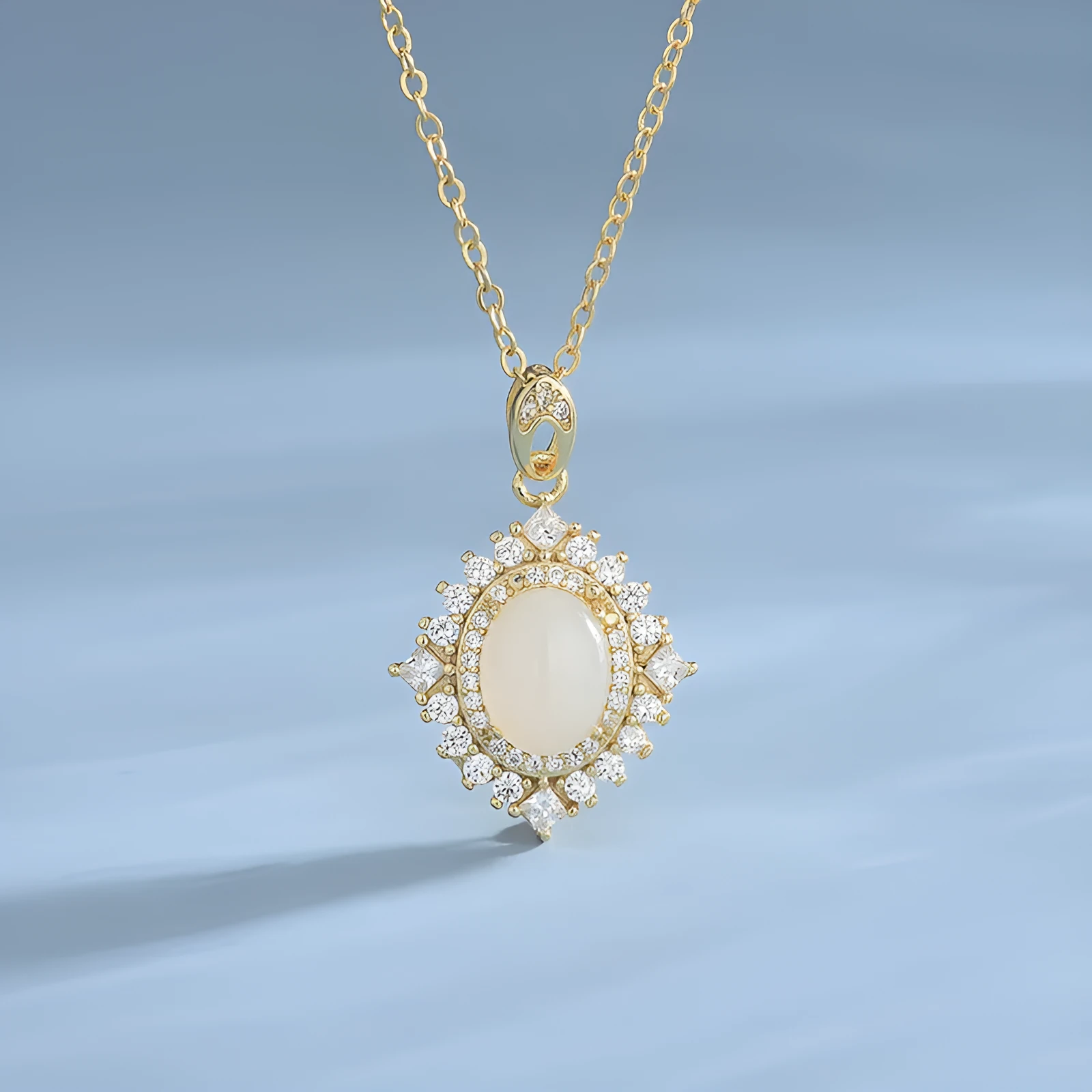 925 sterling silver necklace with white jade pendant on a simple chain