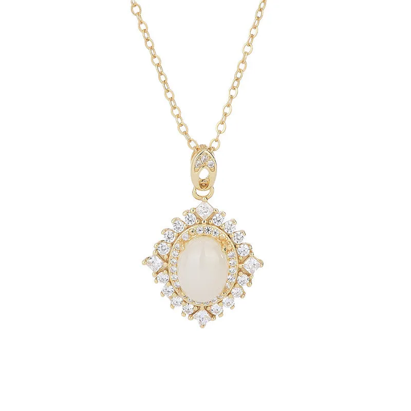 925 sterling silver necklace with white jade pendant on a simple chain