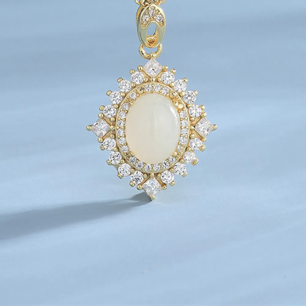 925 sterling silver necklace with white jade pendant on a simple chain