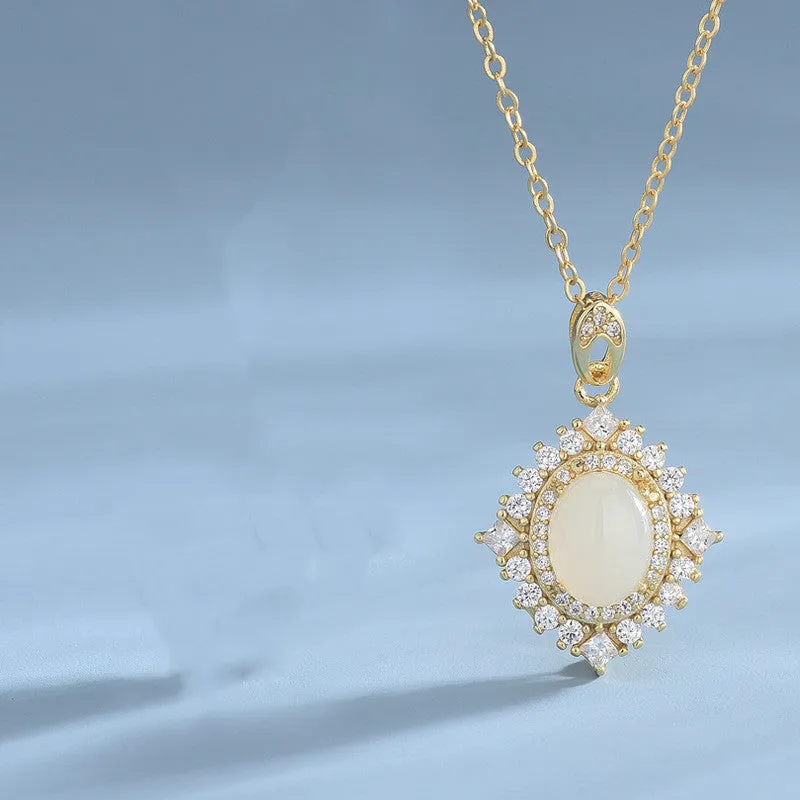 925 sterling silver necklace with white jade pendant on a simple chain