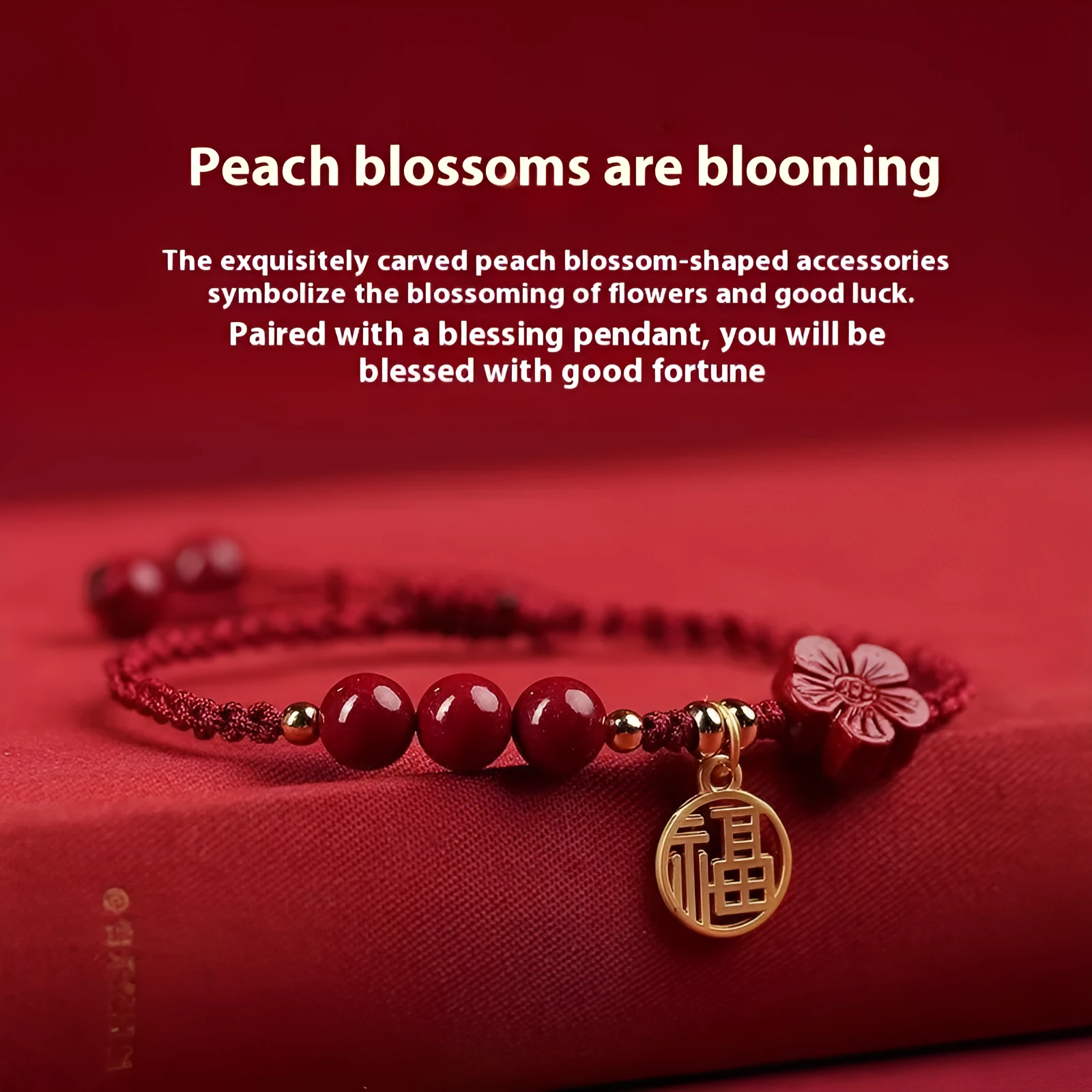 Cinnabar Ashore examination blessing bracelet with braided rope wristband and traditional ethnic styling