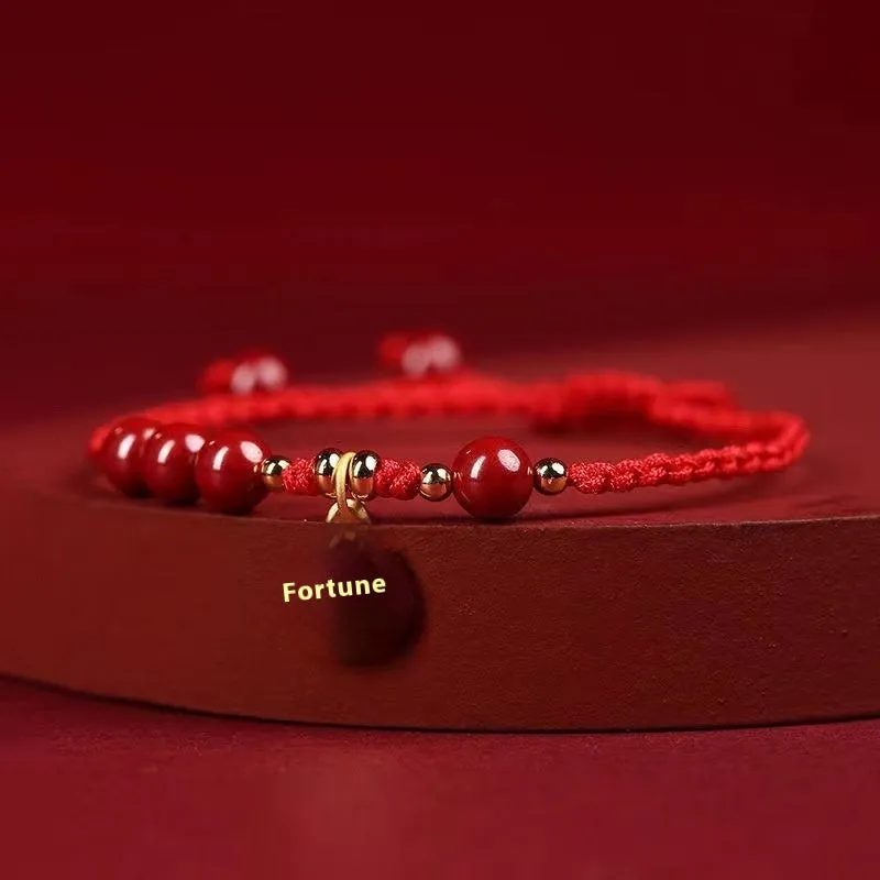 Cinnabar Ashore examination blessing bracelet with braided rope wristband and traditional ethnic styling