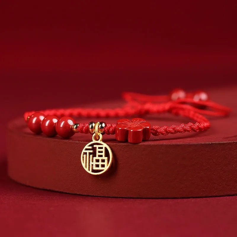 Cinnabar Ashore examination blessing bracelet with braided rope wristband and traditional ethnic styling