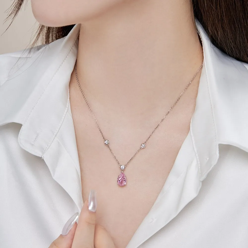 925 silver drop-shaped necklace with electroplated platinum white diamond finish on display