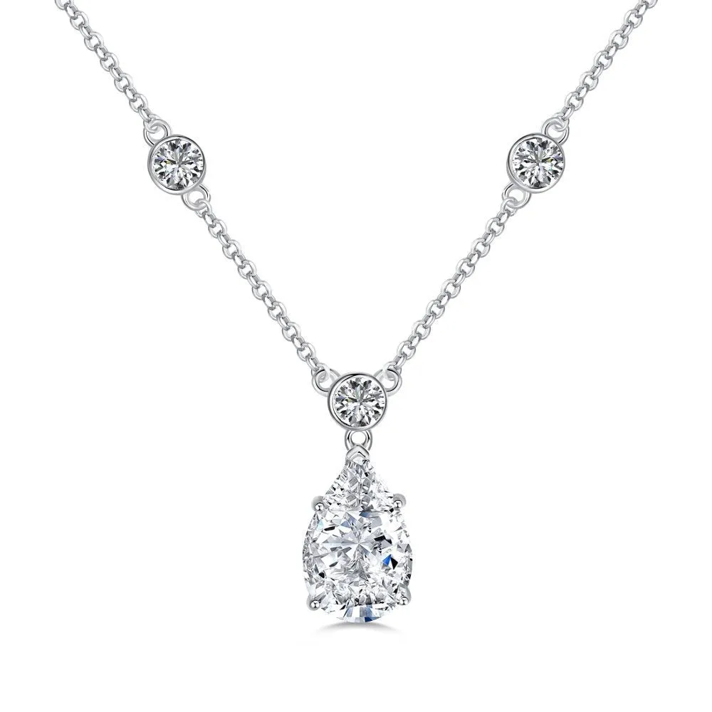925 silver drop-shaped necklace with electroplated platinum white diamond finish on display