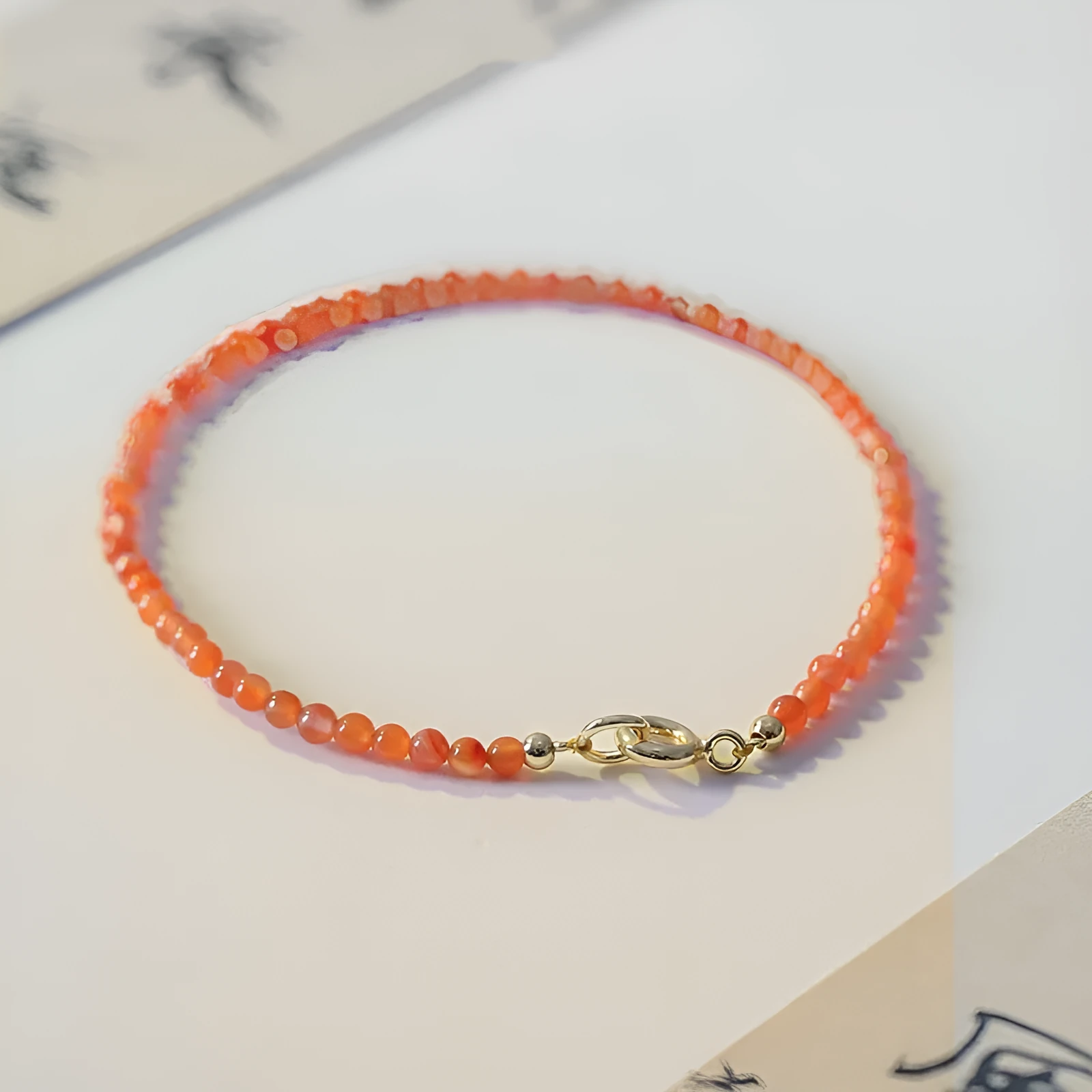 Women's bracelet with natural Southern Red Agate gemstones in retro versatile design showing cherry red colour option