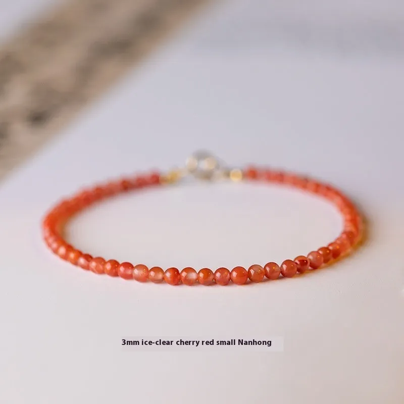 Women's bracelet with natural Southern Red Agate gemstones in retro versatile design showing cherry red colour option