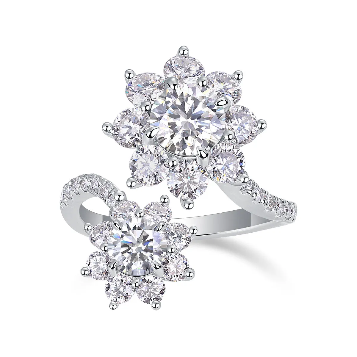1 carat moissanite wedding ring set in S925 silver with platinum plating on a white background with gift box