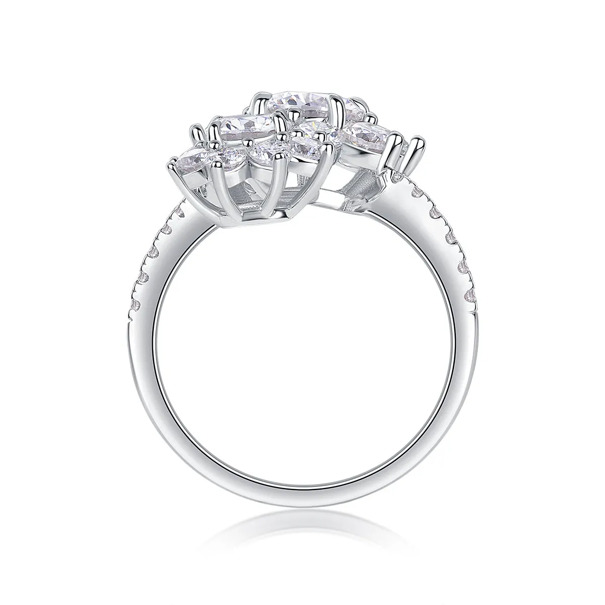 1 carat moissanite wedding ring set in S925 silver with platinum plating on a white background with gift box