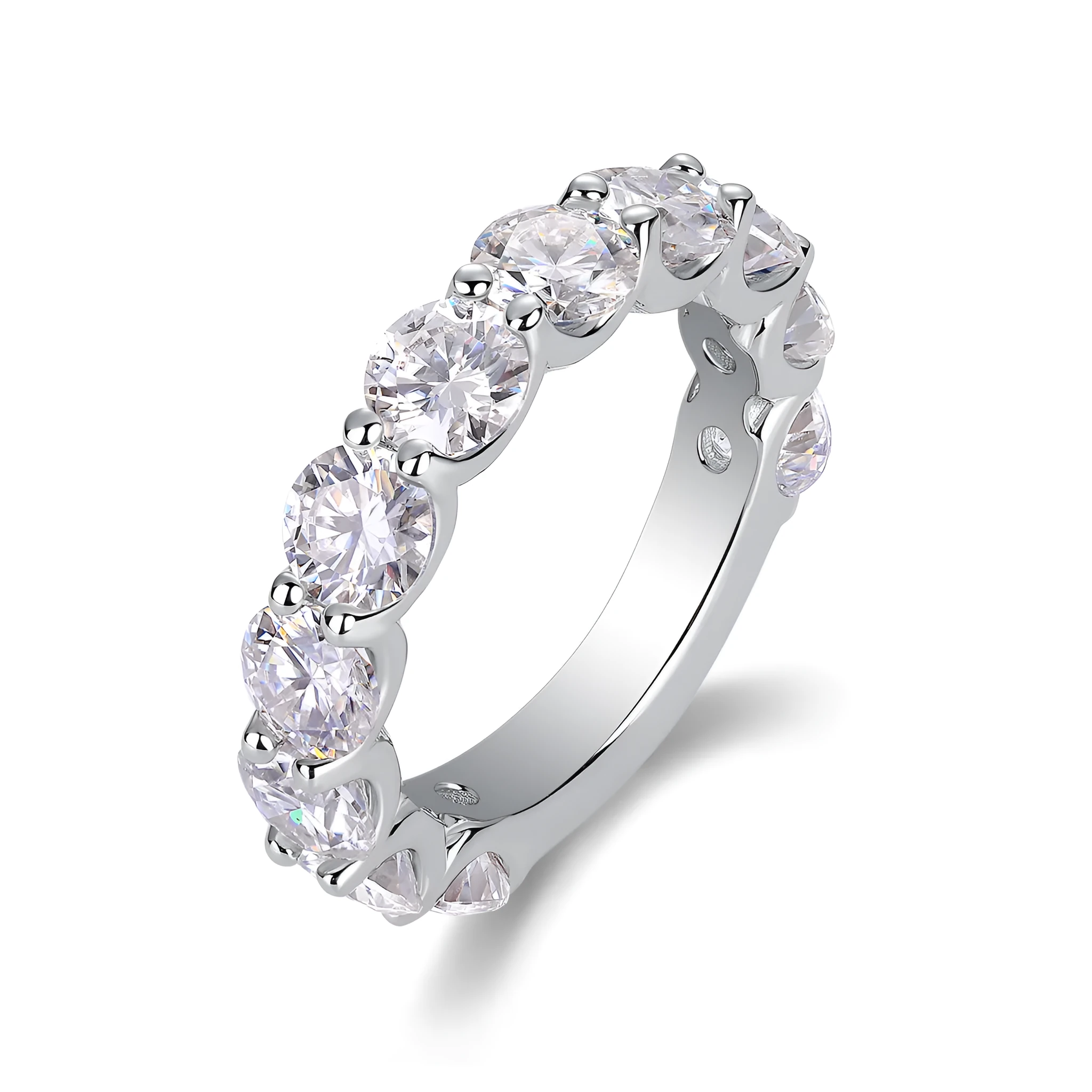 Dazzling Moment round 5.0mm moissanite wedding ring set in platinum-plated S925 silver on gift box with GRA certificate