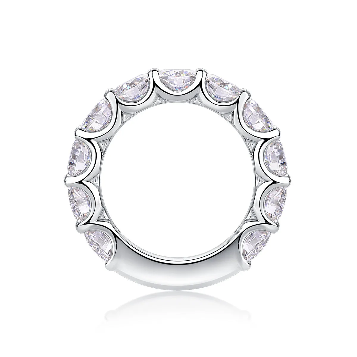 Dazzling Moment round 5.0mm moissanite wedding ring set in platinum-plated S925 silver on gift box with GRA certificate