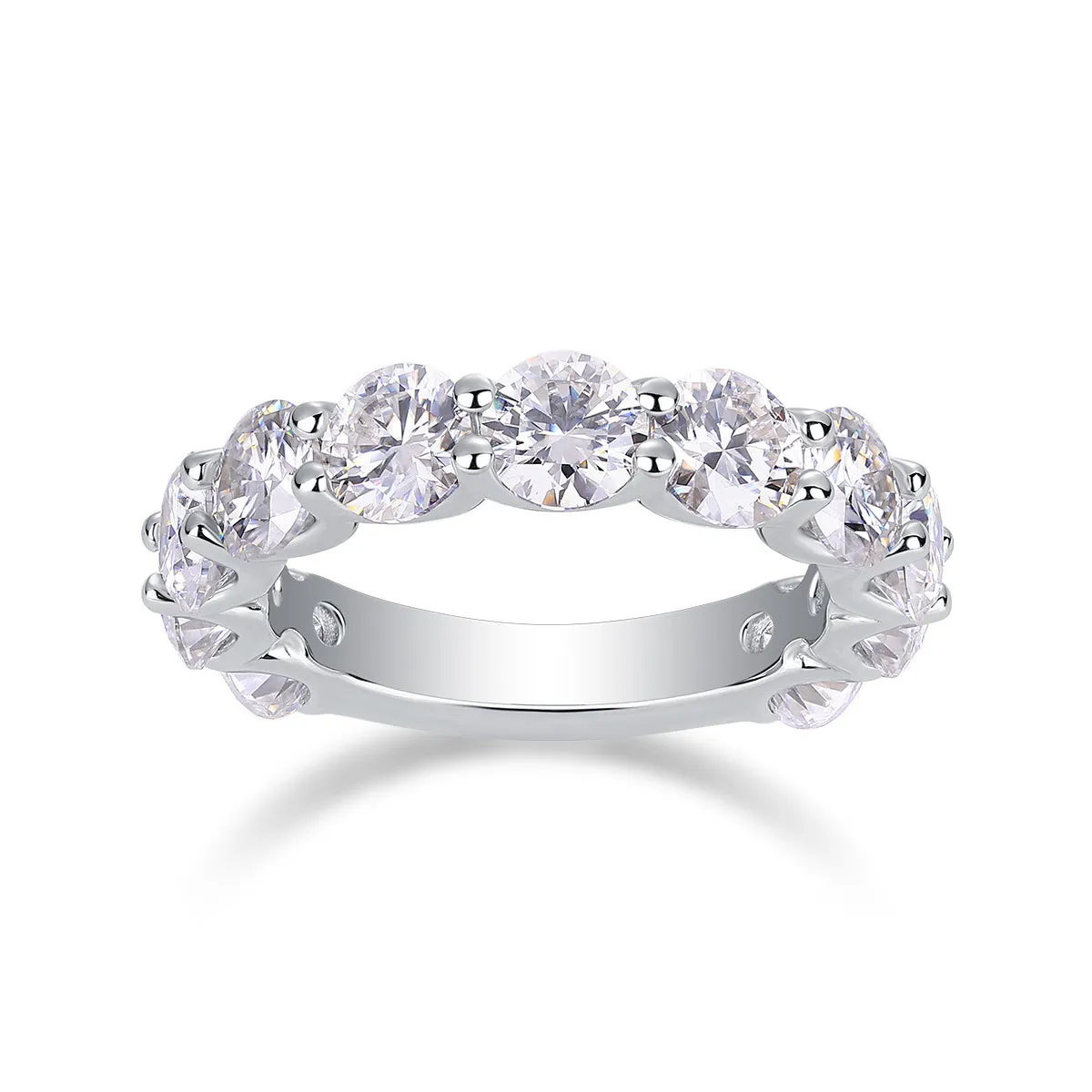 Dazzling Moment round 5.0mm moissanite wedding ring set in platinum-plated S925 silver on gift box with GRA certificate