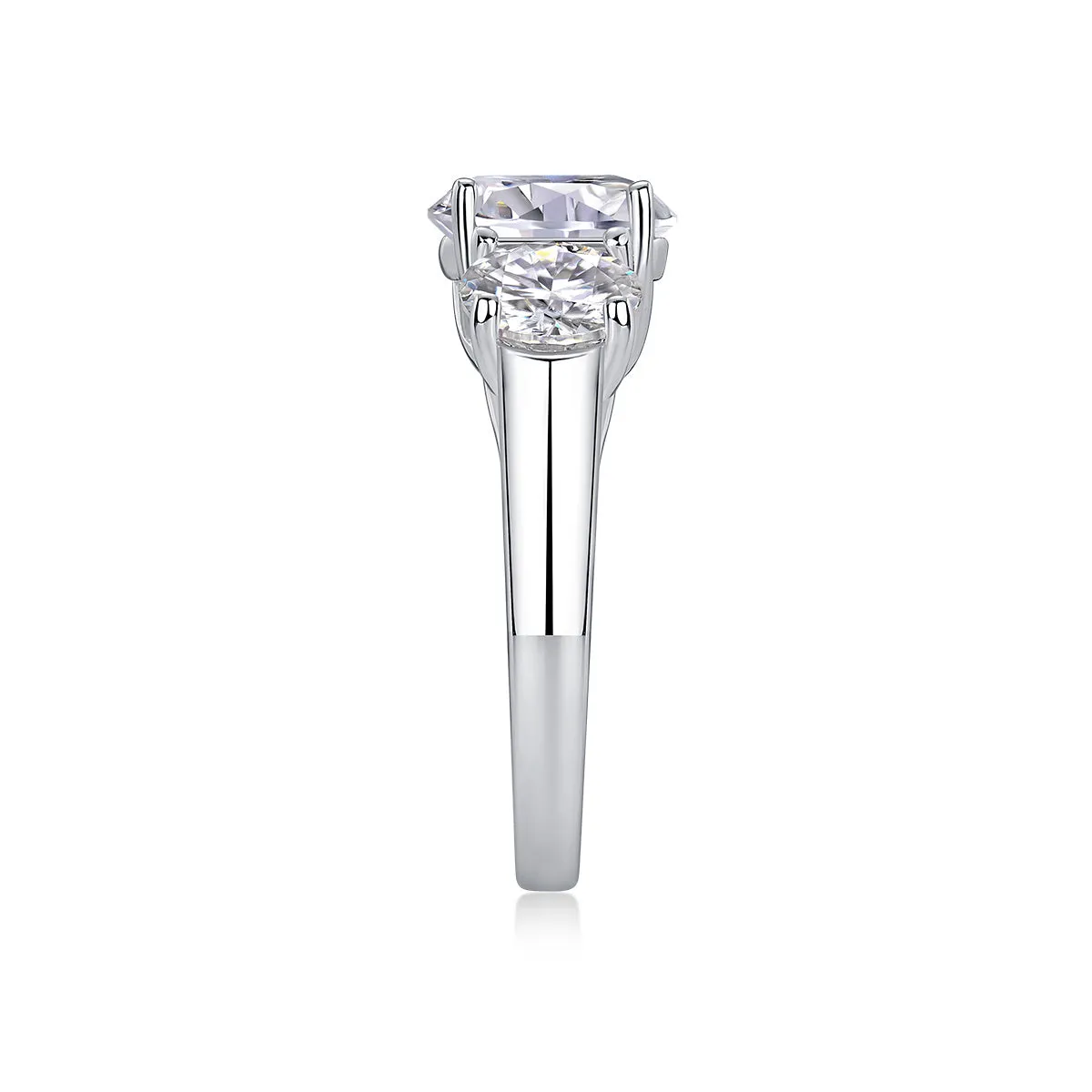 Three Lives Of Fortune wedding ring set with 3-carat moissanite in platinum-plated S925 silver, gift boxed with GRA certificate