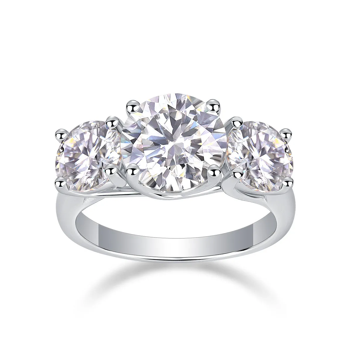 Three Lives Of Fortune wedding ring set with 3-carat moissanite in platinum-plated S925 silver, gift boxed with GRA certificate