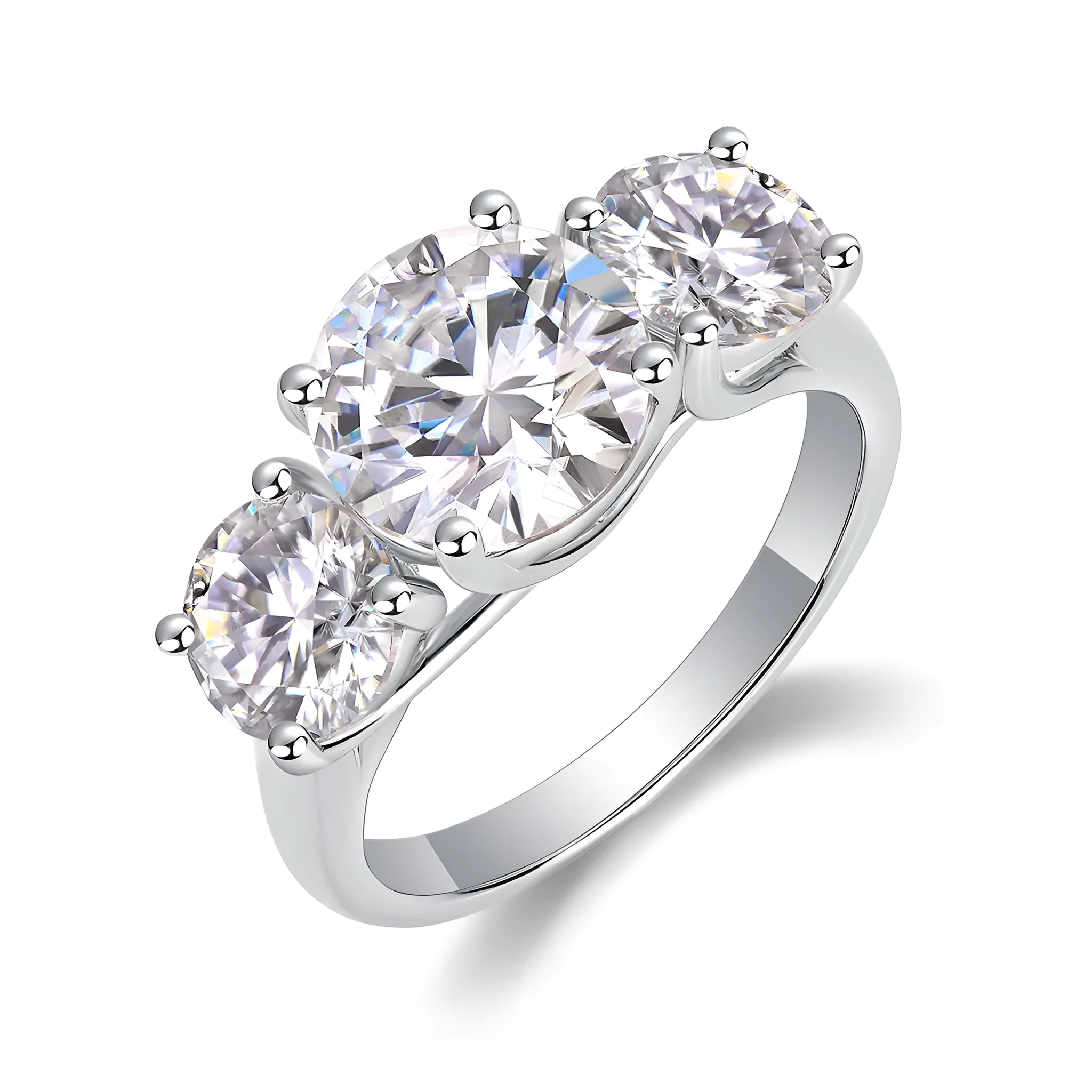 Three Lives Of Fortune wedding ring set with 3-carat moissanite in platinum-plated S925 silver, gift boxed with GRA certificate