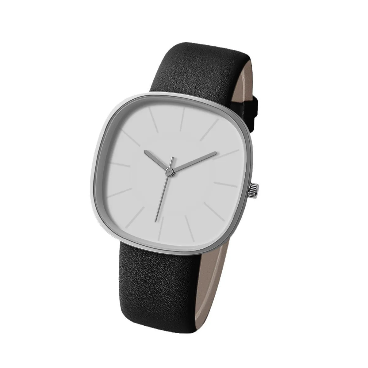 Women's cube sugar square silicone watch with organic glass dial, stainless steel back, pin buckle, available in pink, gray, khaki, light brown, black