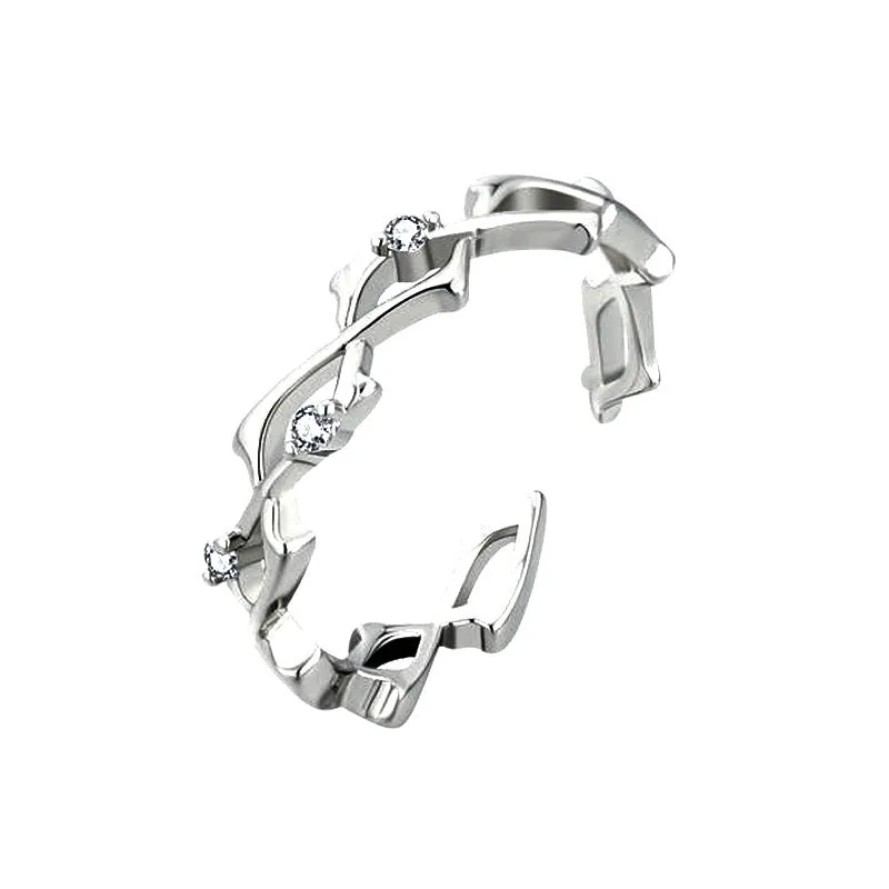 Inlaid zirconium thorns light luxury ring on index finger, rose gold copper, adjustable opening