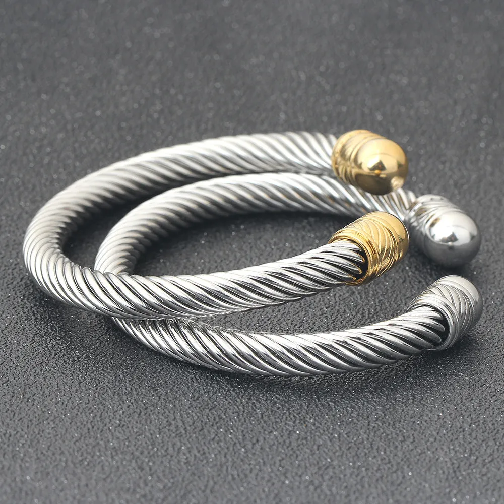 Titanium steel bracelet with 7mm cable opening in gold electroplated finish