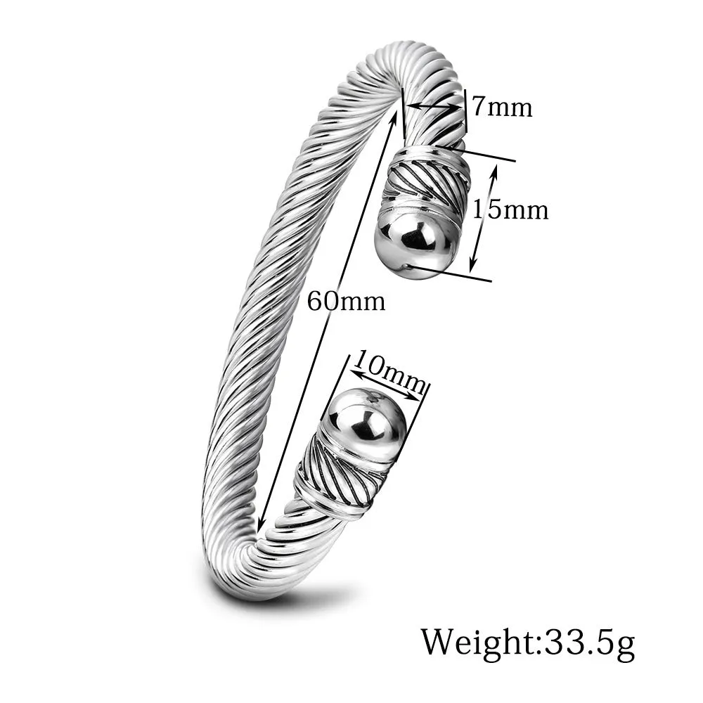 Titanium steel bracelet with 7mm cable opening in gold electroplated finish
