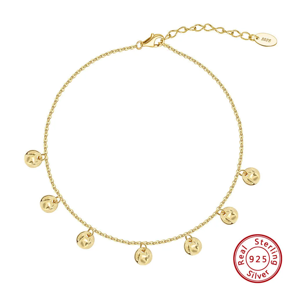 S925 silver round geometry anklet for women with choice of 14K gold or platinum plating
