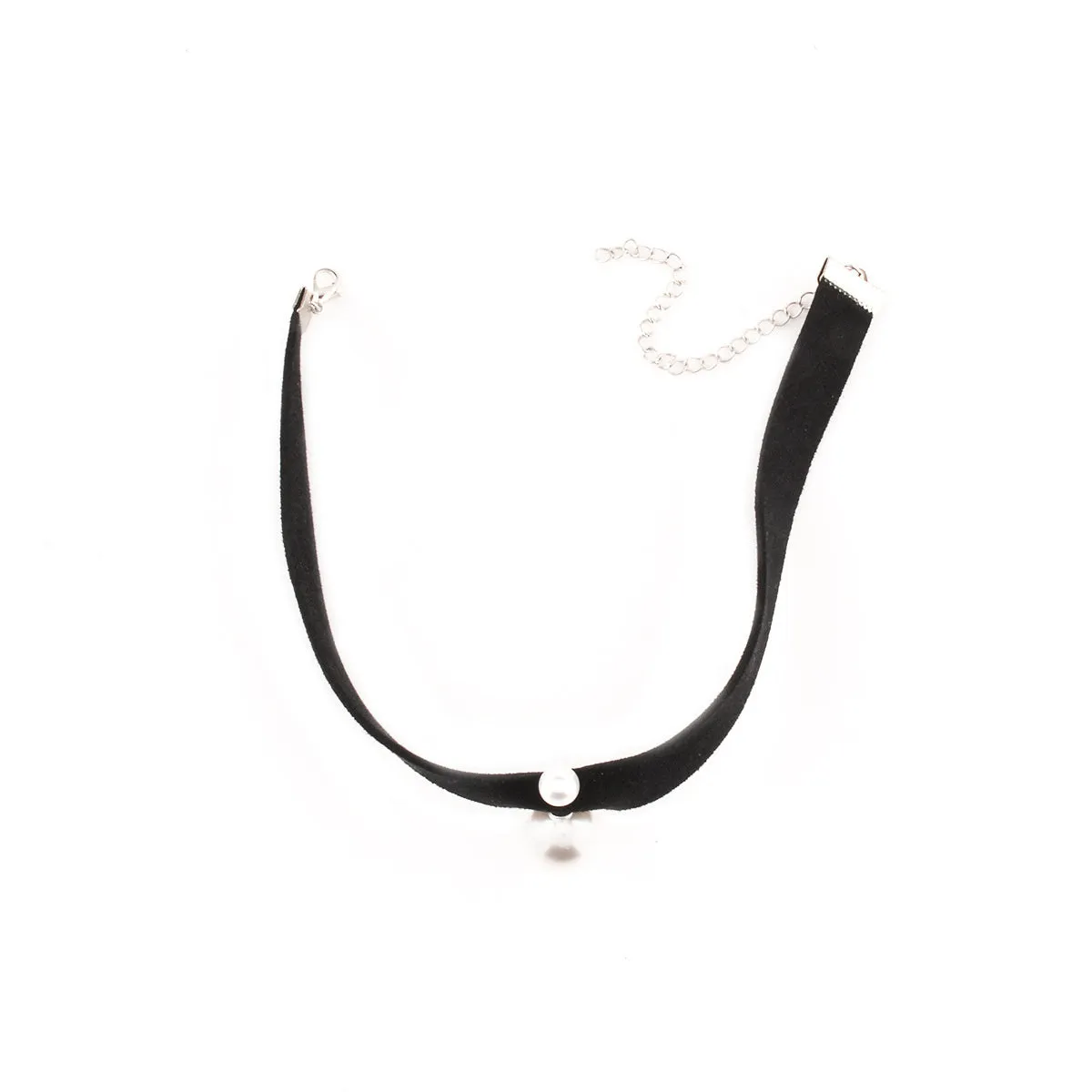 Hand-woven yarn necklace in black with simple college style on a white surface
