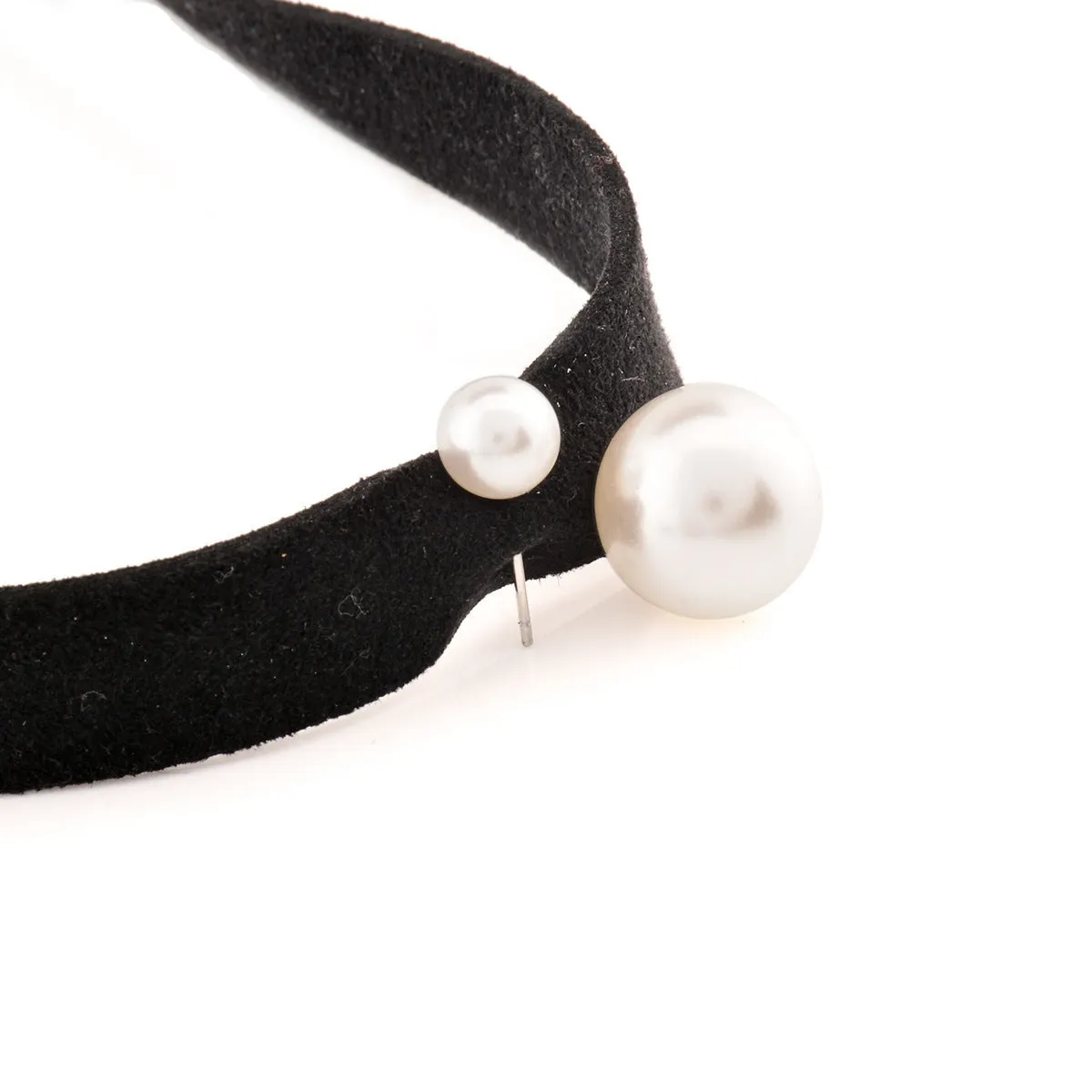 Hand-woven yarn necklace in black with simple college style on a white surface