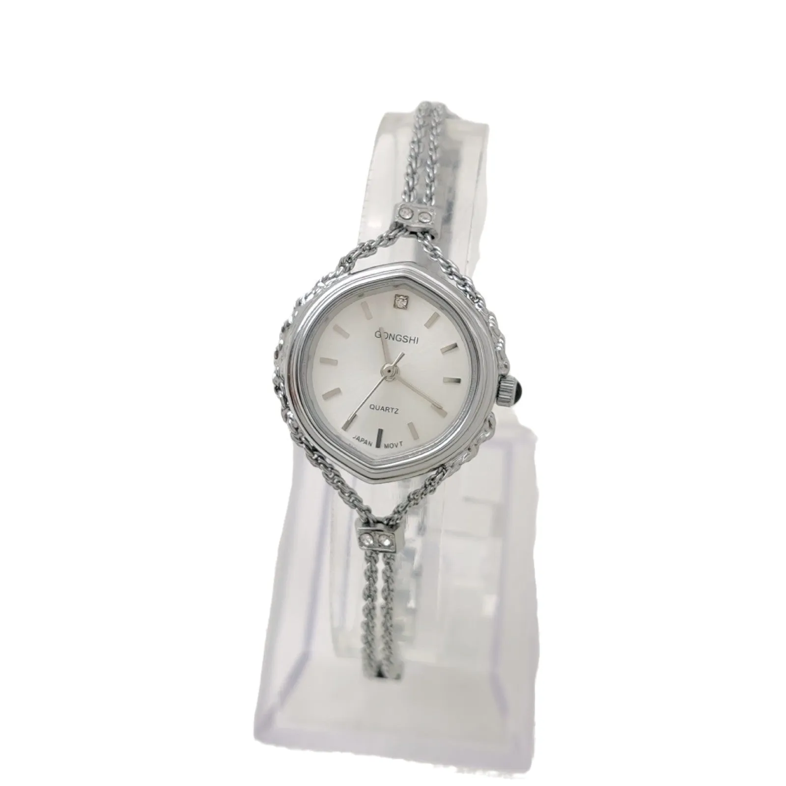 Women's mori style quartz watch with 25mm dial and chain strap in gold or silver colour