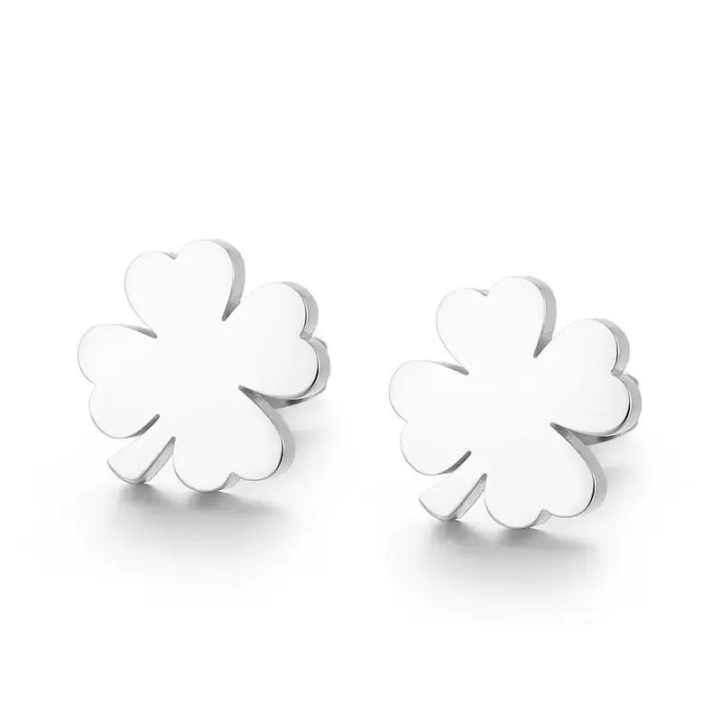 Stainless steel non-fading gold electroplated four-leaf clover earrings 10mm women's jewellery