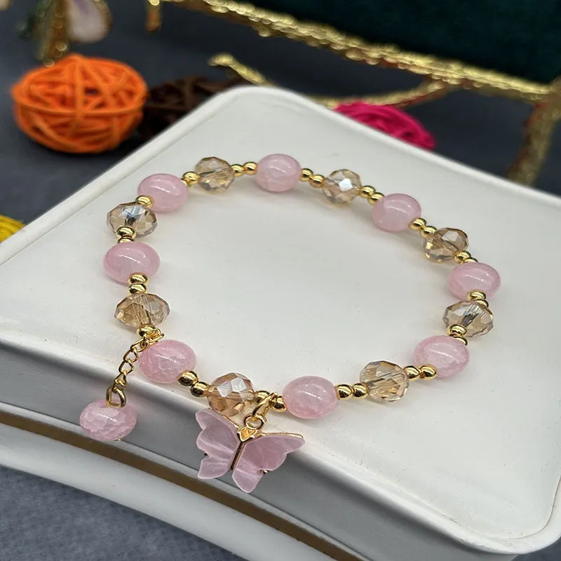 Women's glass crystal butterfly bracelet with electroplated finish S099 coloured crystal S008 imitation cat's eye