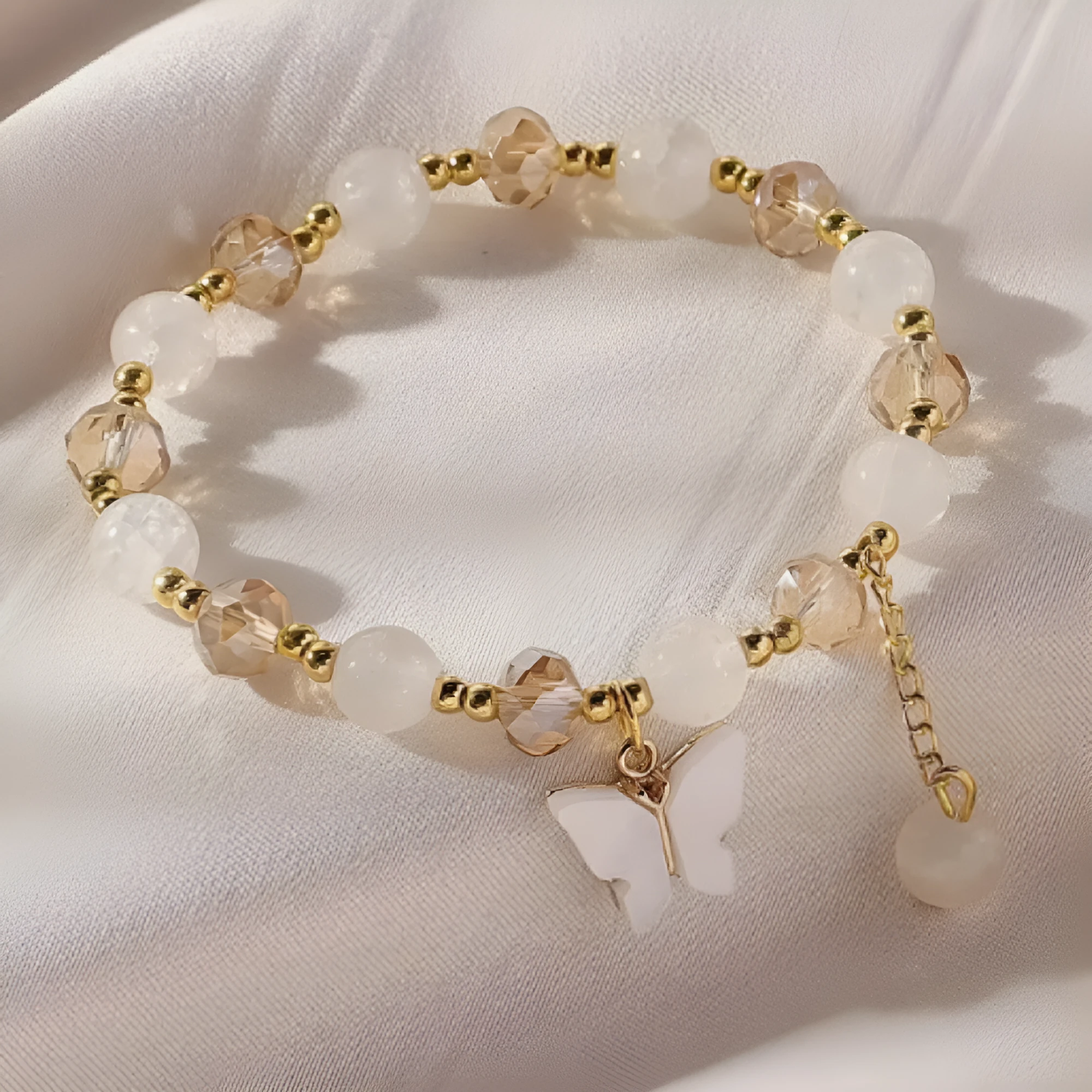 Women's glass crystal butterfly bracelet with electroplated finish S099 coloured crystal S008 imitation cat's eye