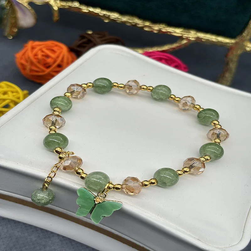 Women's glass crystal butterfly bracelet with electroplated finish S099 coloured crystal S008 imitation cat's eye