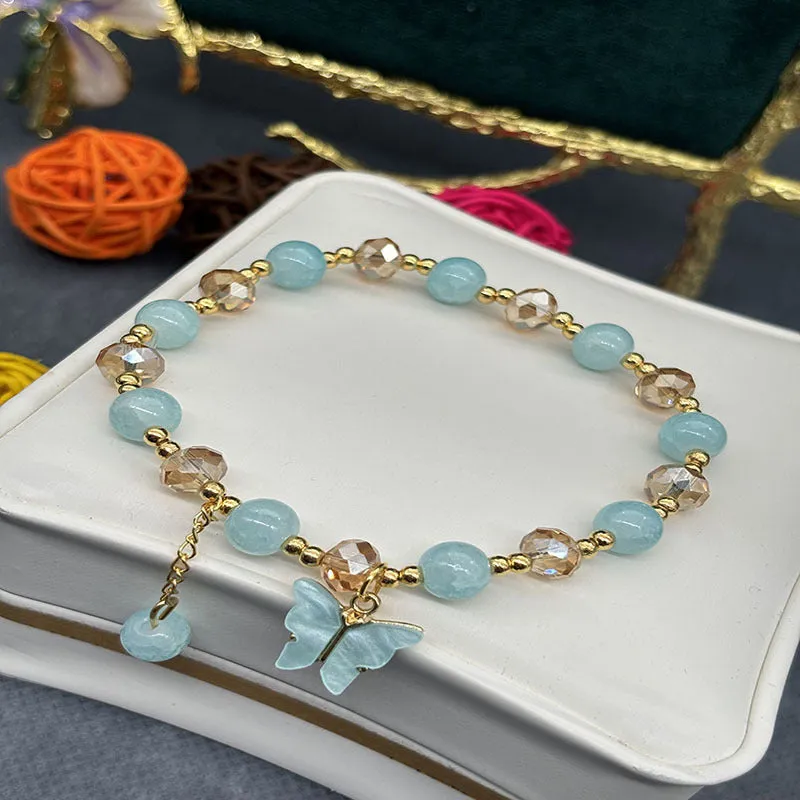 Women's glass crystal butterfly bracelet with electroplated finish S099 coloured crystal S008 imitation cat's eye