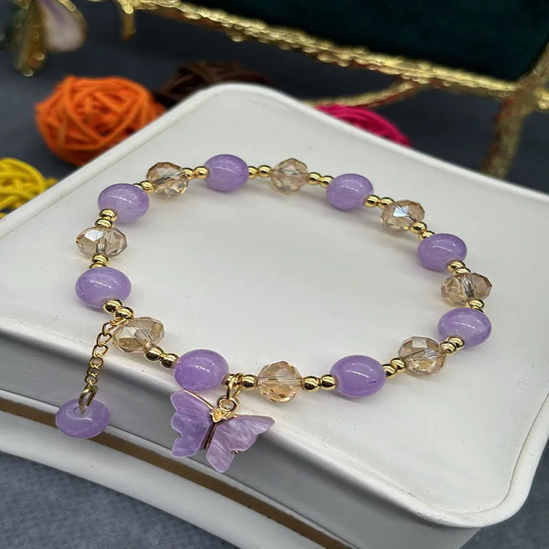 Women's glass crystal butterfly bracelet with electroplated finish S099 coloured crystal S008 imitation cat's eye