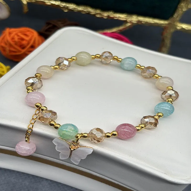 Women's glass crystal butterfly bracelet with electroplated finish S099 coloured crystal S008 imitation cat's eye